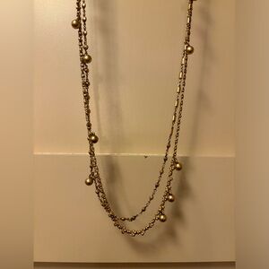 J. CREW Long Mix Link Necklace Body Waist Chain Costume Jewelry Brass Tone Beads